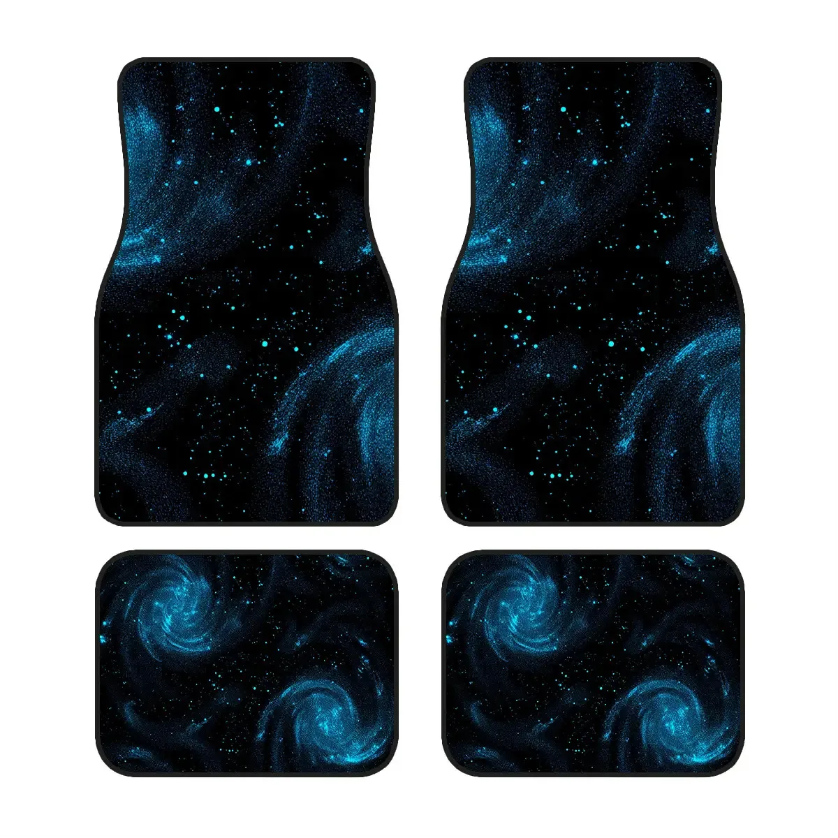 4pcs Glowing Car Floor Mats - Turquoise & Navy Blue Nebula Design, All-Weather Fit For Sedans/SUVs, Non-Slip Backing, Neon Glow