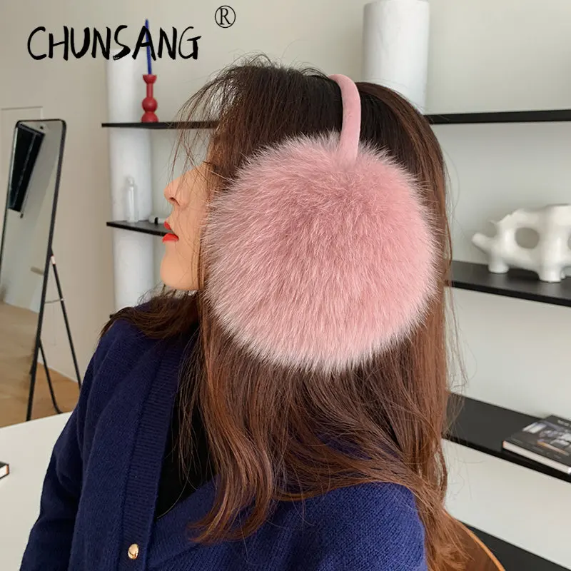 1Real Fox Fur Soft Plush Ear Warmer Winter Accessories Warm Ear Muffs Earmuffs for Women Men Fashion Earflap Ears Cover Scalable