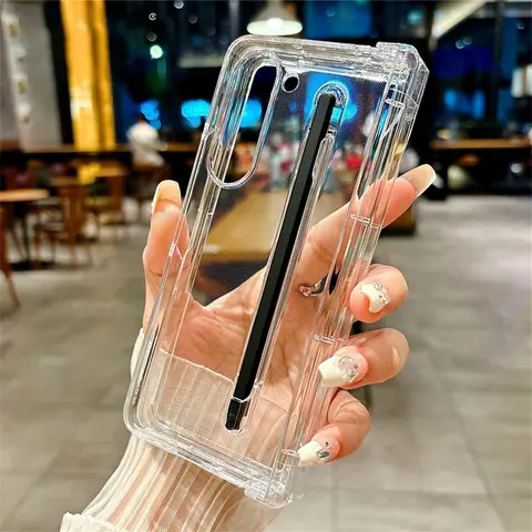 Funda de teléfono transparente a prueba de golpes para Samsung Galaxy Z Fold 6 5 4 3 5G, cubierta protectora acrílica dura con bisagras con bolígrafo S