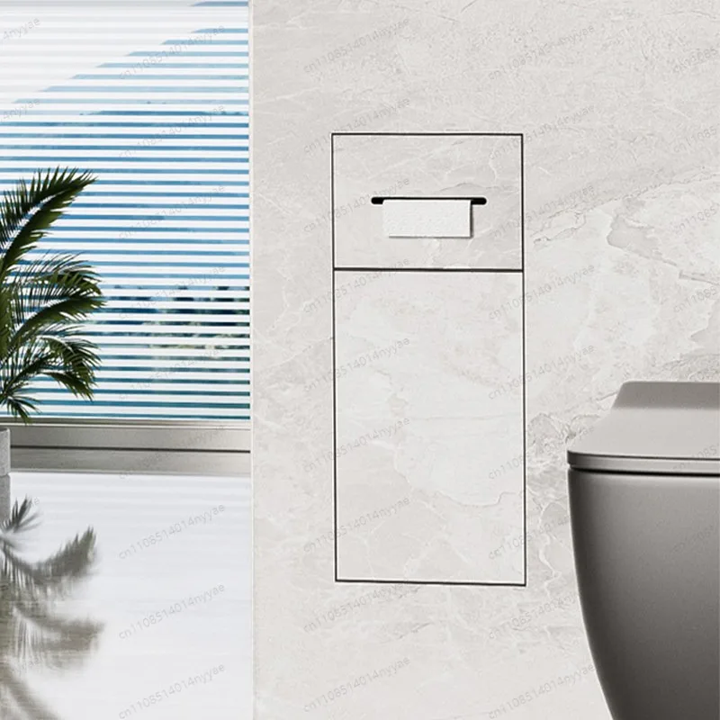 Fully hidden stainless steel 304 bathroom embedded trash can toilet side tissue box wall cabinet