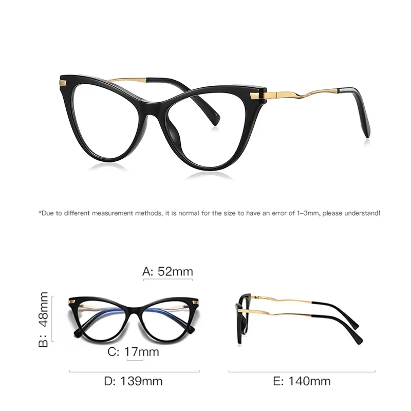 KIZN عين القط قصر النظر نظارات النساء موضة وصفة طبية مخصصة النظارات البصرية مكافحة الضوء الأزرق تلون الإطار -0.50 إلى -10