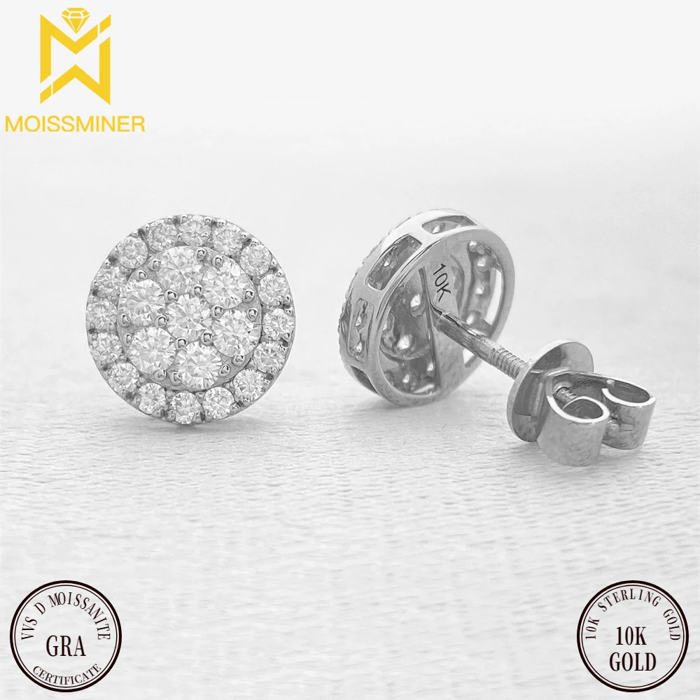 

10K Gold Round Moissanite Earrings For Women Ear Studs Men Diamond Jewelry Pass Tester With GRA Free Shipping