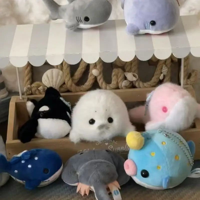 พวงกุญแจตุ๊กตาขนนุ่มน่ารัก รูปแมวน้ำสีขาว ของตกแต่งรถยนต์ ของขวัญสำหรับเด็ก