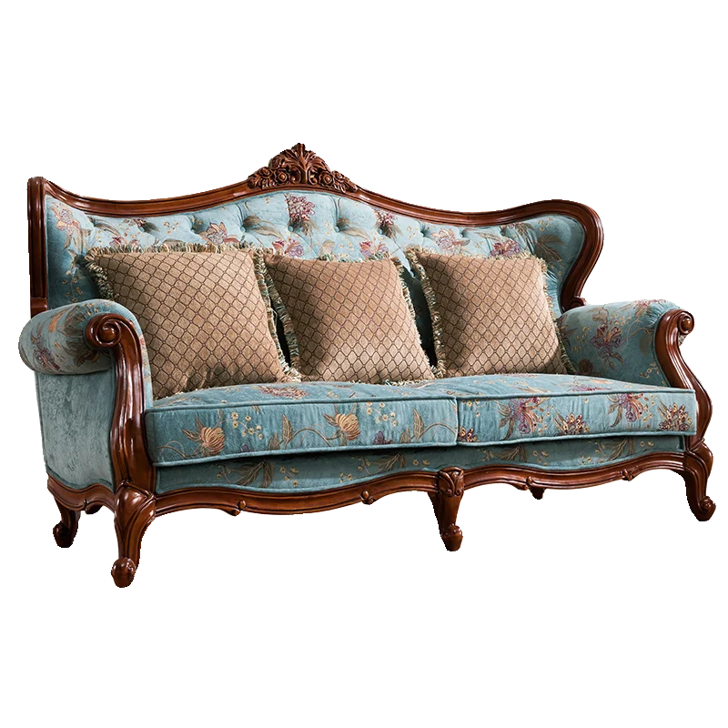 

Living room fabric sofa set combination solid wood pastoral double triple leather small apartment simple furniture