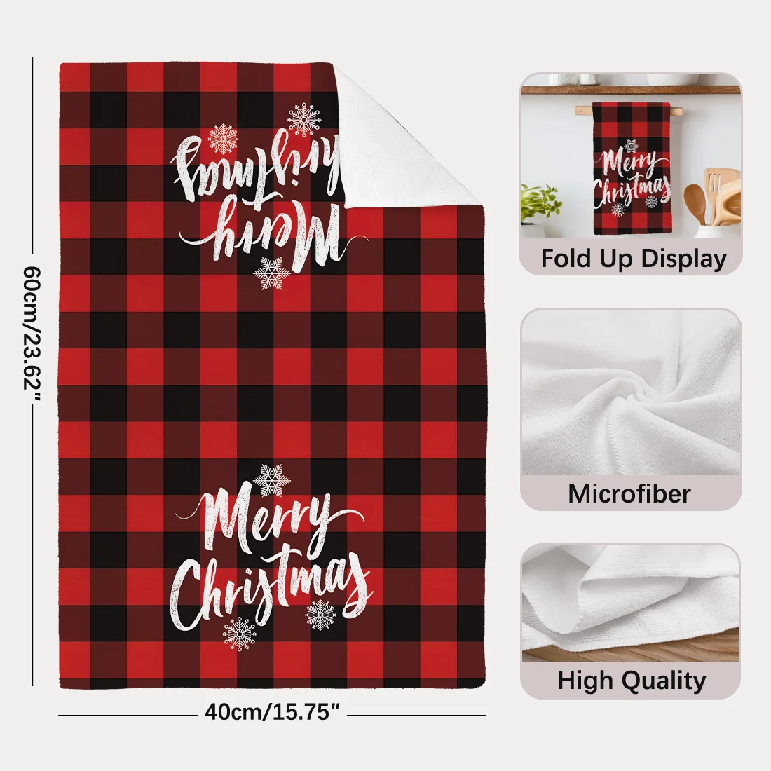 2PCS Merry Christmas Text Theme Kitchen Towels Dish Towel Dish Cloths Holiday for Kitchen Christmas Decor 40x60cm