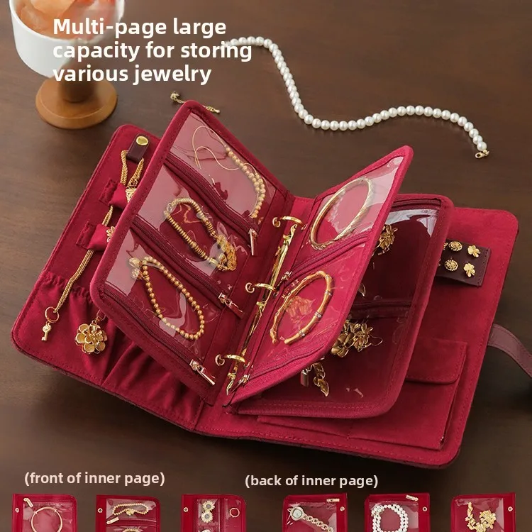 Velvet Gold Jewelry Storage Book Delicate Jewelry Bag Box Portable Travel Necklace Earrings Bracelet