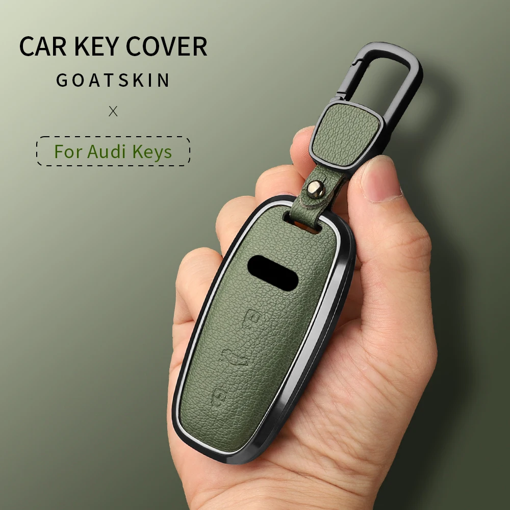 Aluminum Alloy Goatskin Car Key Case Cover For Audi A6 A7 A8 B9 A5 A4 8S 8W Q5 Q7 4M S5 S7 TT Auto Keychain Protect Set