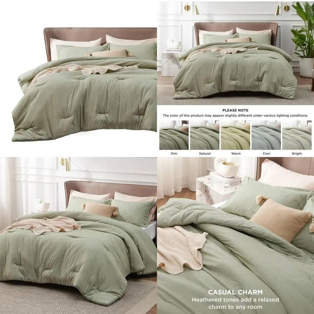 

Olive Green Oversized Queen Comforter Set with 2 Pillow Shams for All Seasons