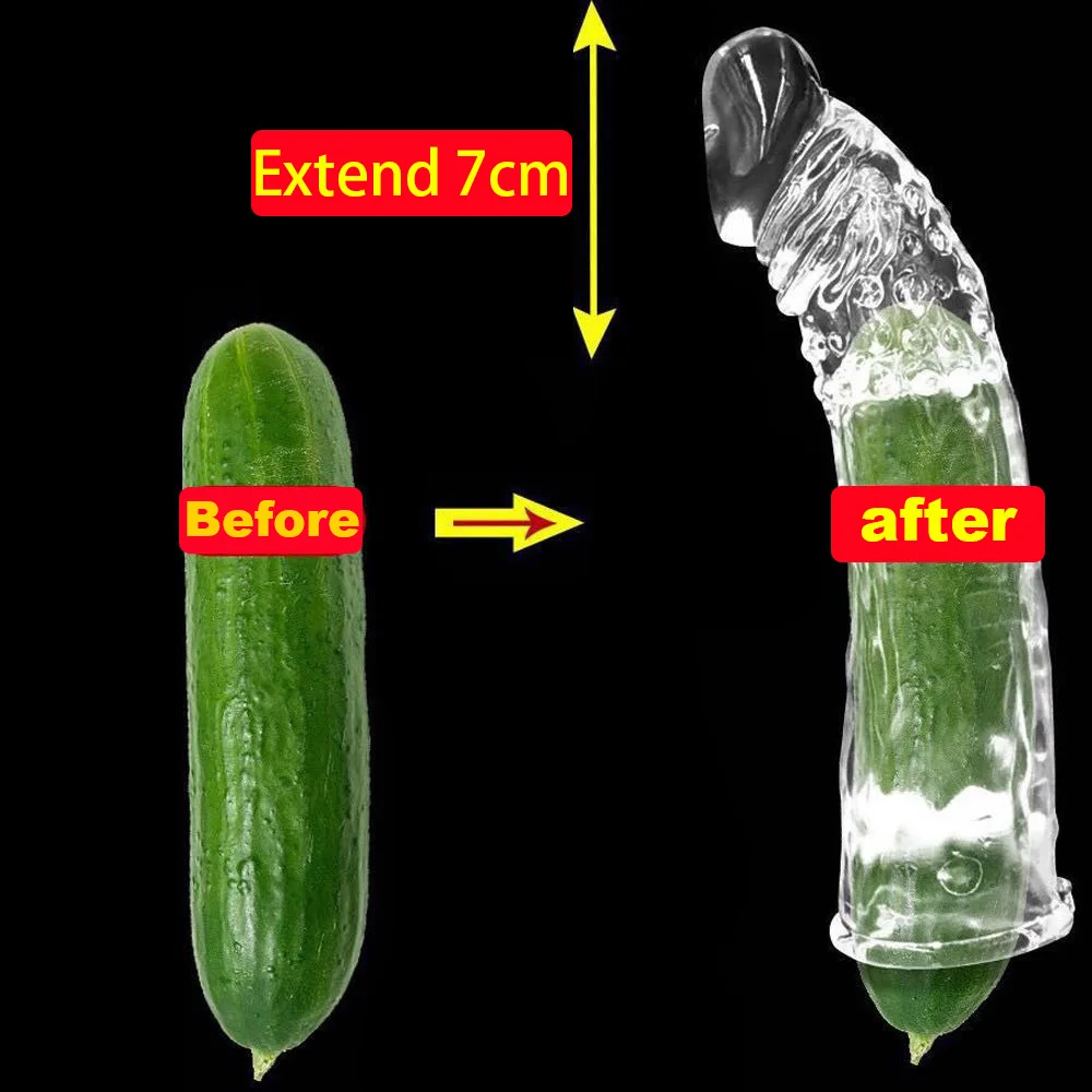 18CM Reusable Condoms Penis Extender Sleeve Delay Ejaculation Crystal Condom Sex Toys For Men Intimate Goods Sex Products