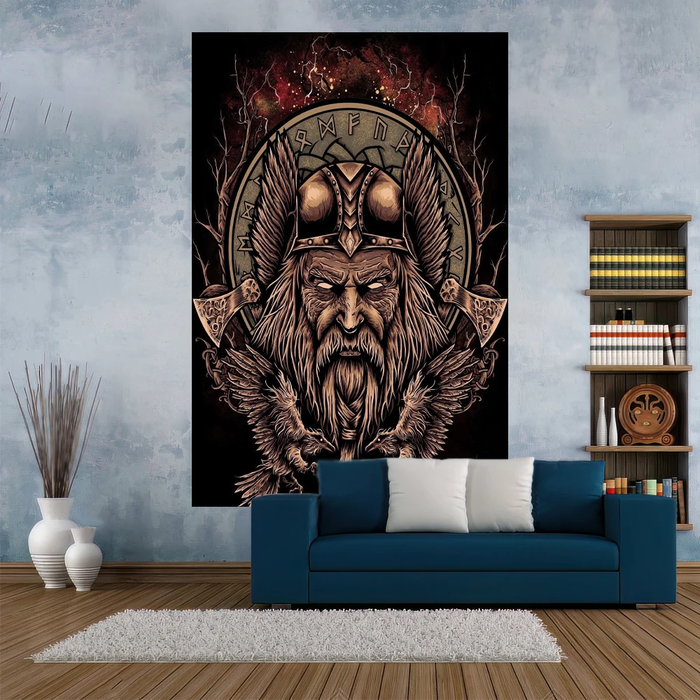 XxDeco Retro Hippie Tapestry Viking Retro Mysterious Raven Printed Witchcraft Bedroom Decoration Wall Hanging Carpets Yoga Mat