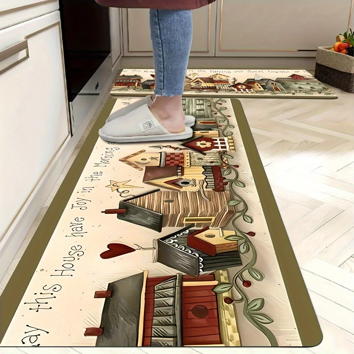 1pc Hand-Painted Series House Pattern Bathroom Non-Slip Mat, Bedroom Living Room Rug, Kitchen Floor Mat