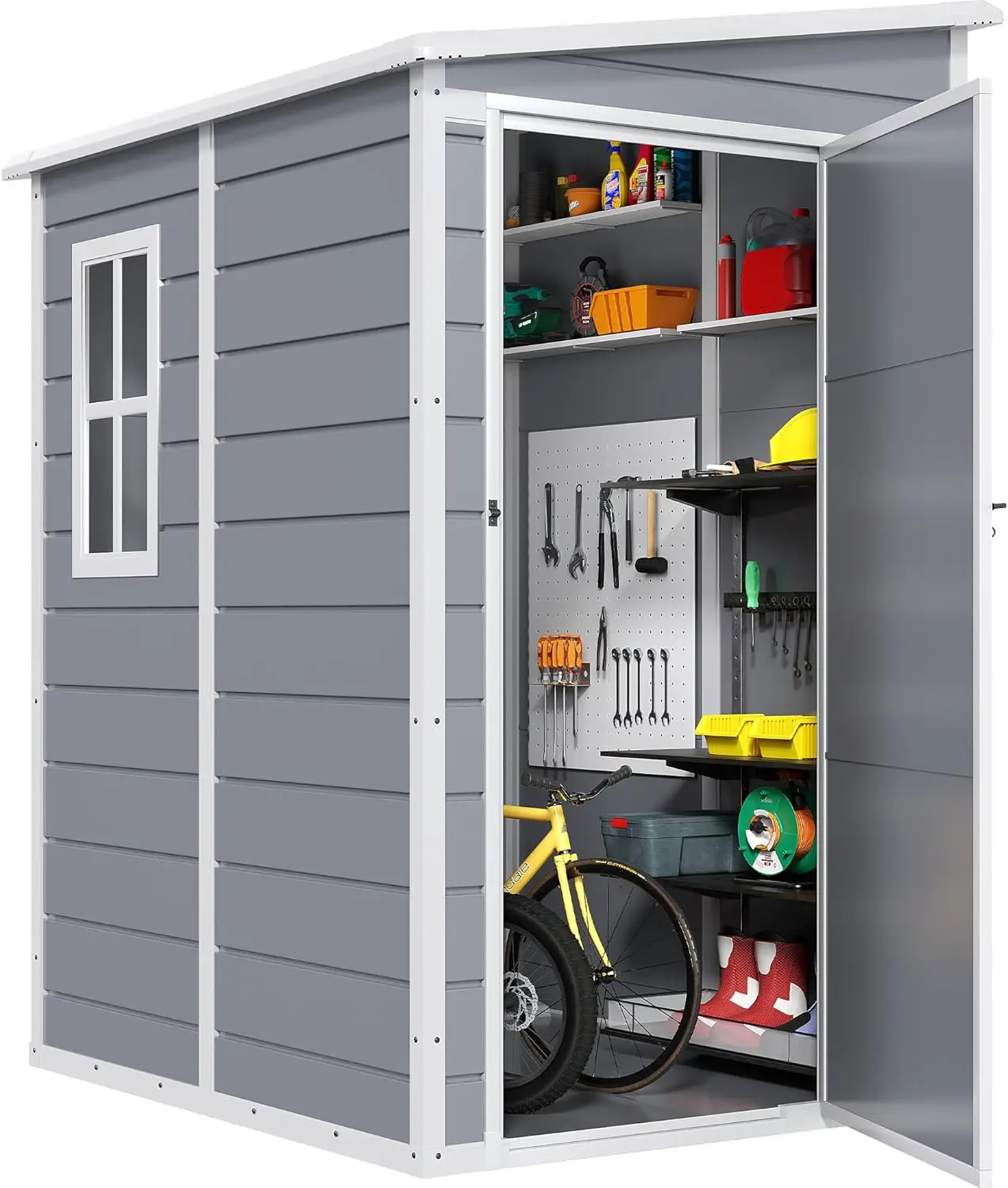 

DWVO 5x4ft Resin Outdoor Storage Shed with Floor, Large Waterproof Lockable Storage Shed with Window, Plastic Outside Tool Stora