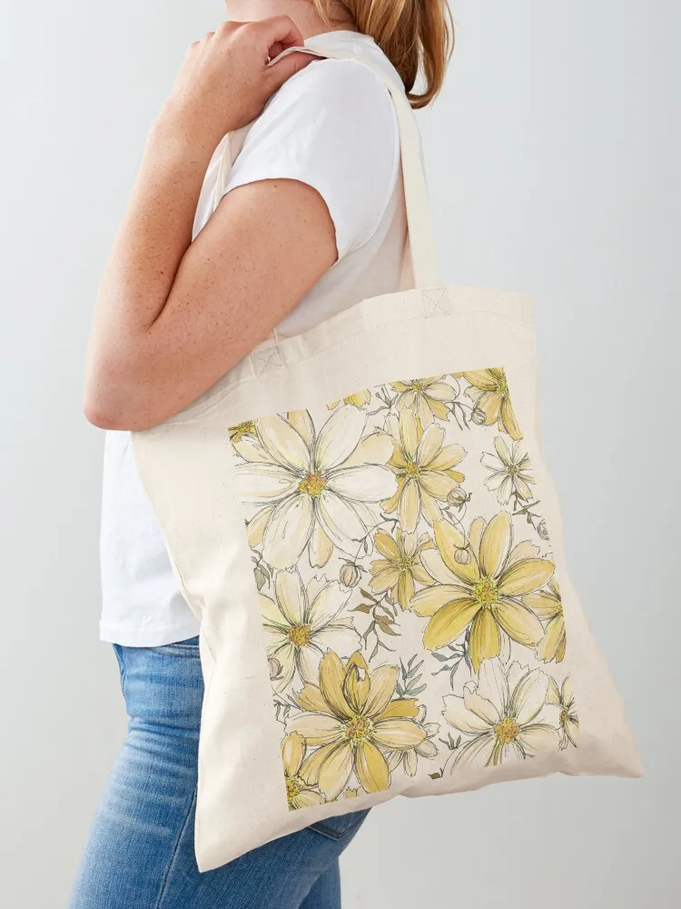 

Gold and Cream Flower Pattern Tote Bag canvas bags great bag eco bag folding custom bags