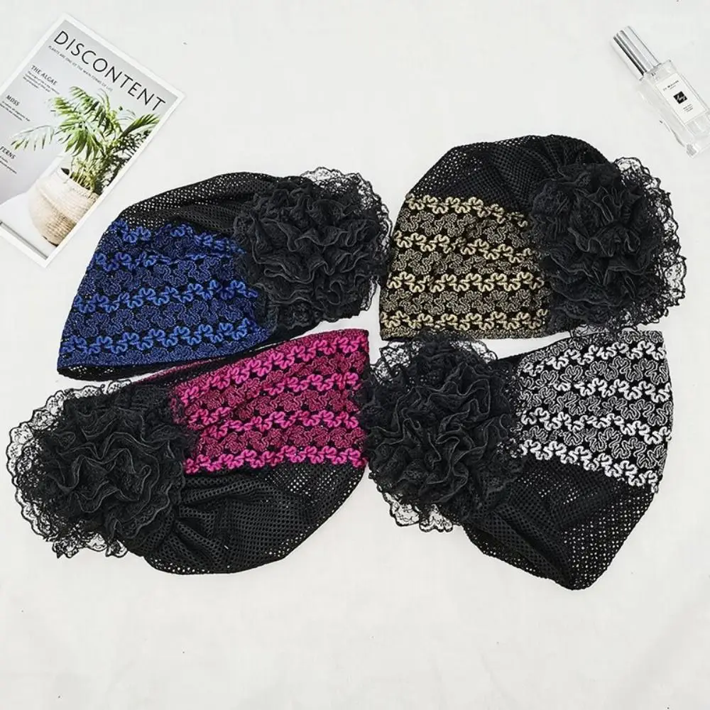 หมวกผ้าโพกศีรษะมุสลิมลูกไม้หรูหราสีอะคริลิคเส้นใยมุสลิม