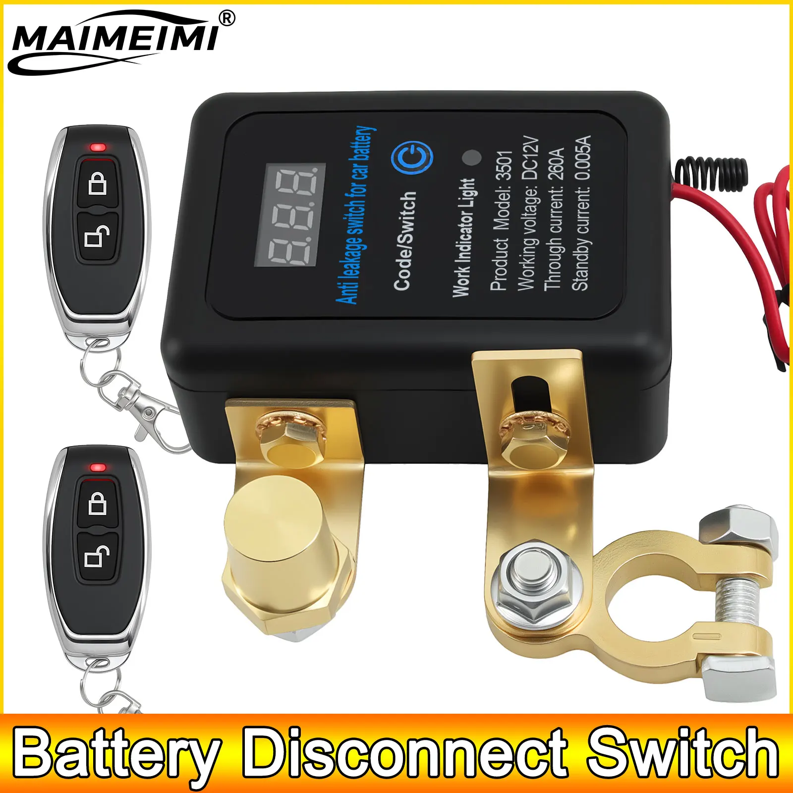 مفتاح قطع البطارية عن بعد + زر التحكم عن بعد تيار مستمر 12 فولت 260A مفتاح إيقاف التشغيل التلقائي مفتاح فصل لسيارة SUV #2