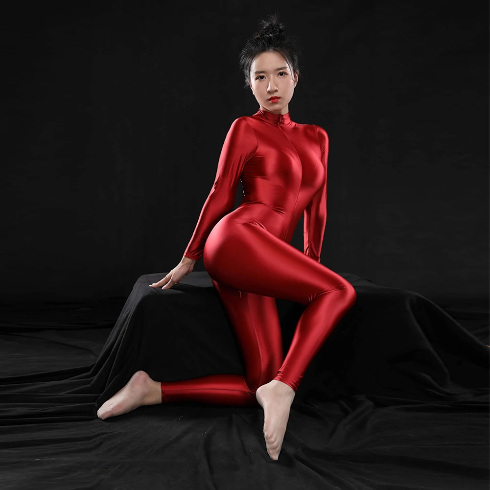 

Женский комбинезон-боди глянцевый, сексуальное ночное белье, бодистокинг, однотонный комбинезон-чулок на молнии