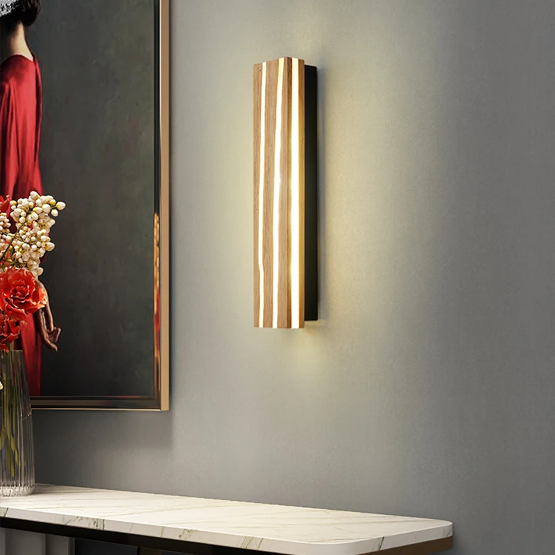 Nordic LED Wooden Wall Sconce Fixture Indoor Wall Mounted Lamp Up and Down Wall Lamp for Bedroom Living Room Bathroom Decoration image 3