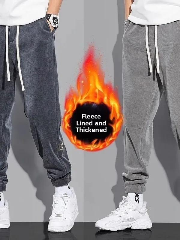 

Men's Corduroy Fce Lined Thiened Loose Fit Sports Pants Autumn Winter Large Size Sweatpants Casual Trousers for Youth