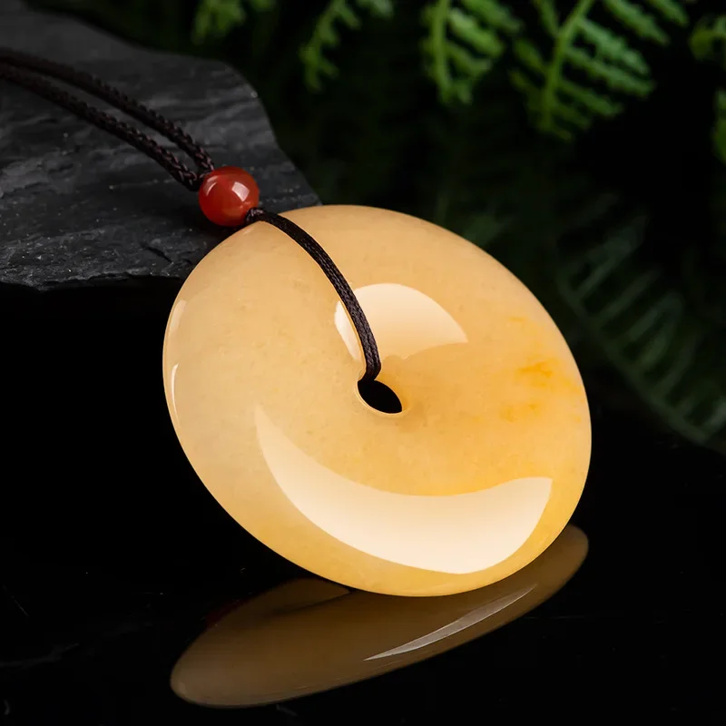 Natural Xinjiang Golden Silk Jade Pendant Gobi Topaz Men's and Women's Necklace Sweater Chain Summer Cool Health Accessories