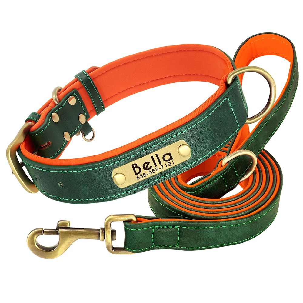 Personalisiertes Hundehalsband, Leine, PU-Leder, Hundehalsbänder, Haustierseil, gravierte Haustier-ID-Namenskette für kleine große Hunde, weich gepolstert – Detail 32