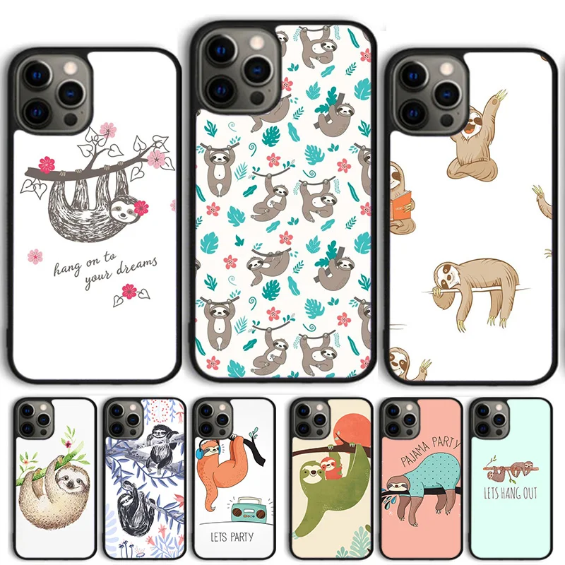 Kawaii Cute Sloth Hang Pattern Phone Case Cover For iPhone 15 16 14 13 12 Pro Max mini 11 Pro Max XS X XR Plus Coque