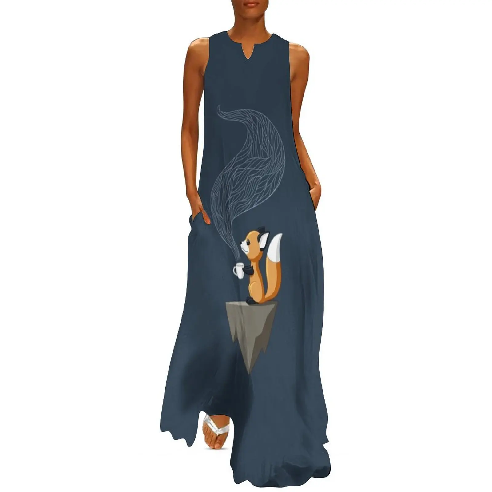 

Fox Tea Long Dress summer dress korean women Dress woman