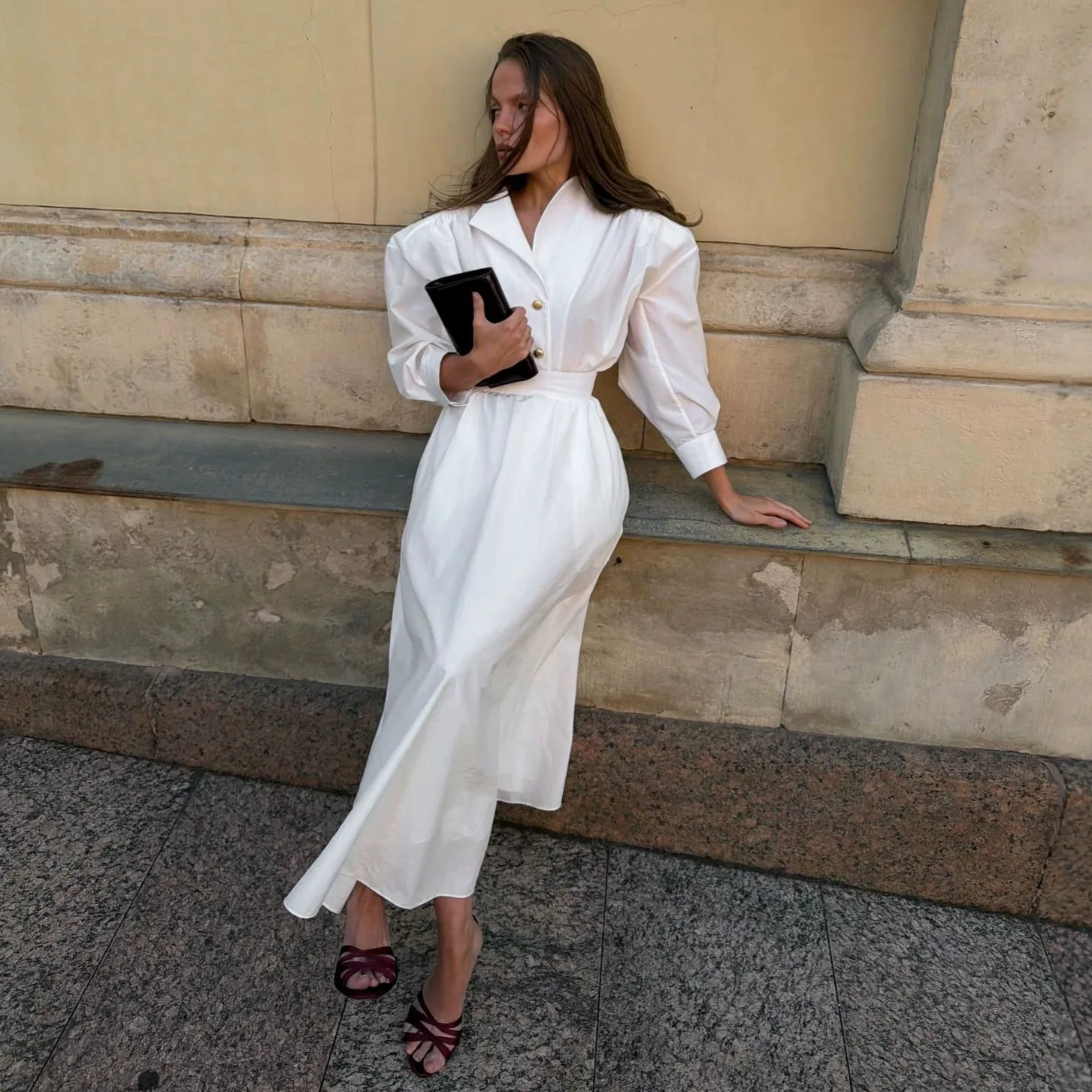 Women's 2026 Autumn New Sweet and Fresh Stand Collar Three-Quarter Sleeve Shirt High-Waisted Skirt, Two-Piece Set