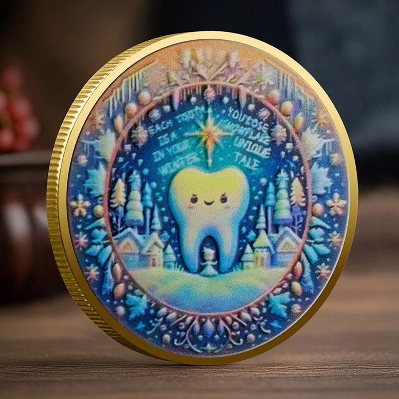 Tooth Fairy Commemorative Coin Gold Plated Souvenir Collectible Gift with Fairy and Tooth Design for Kids and Adults