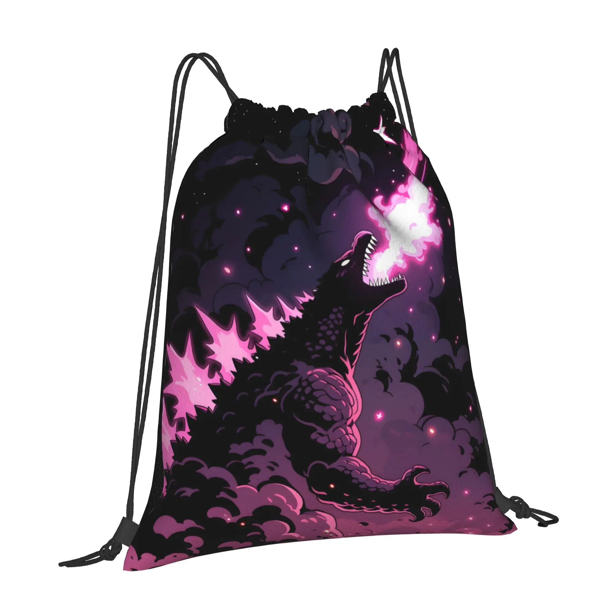 1 pc Pink Atomic Breath Godzilla Kawaii Drawstring Bags Hiking Shoe Clothes Storage Multi-function Teen Portable