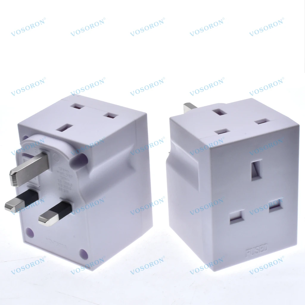 3 Way Block Mains Adaptor 3 Pins Socket Splitter Extension UK Plug13A Fused Wall AC Adaptor Power Extender for Laptop 