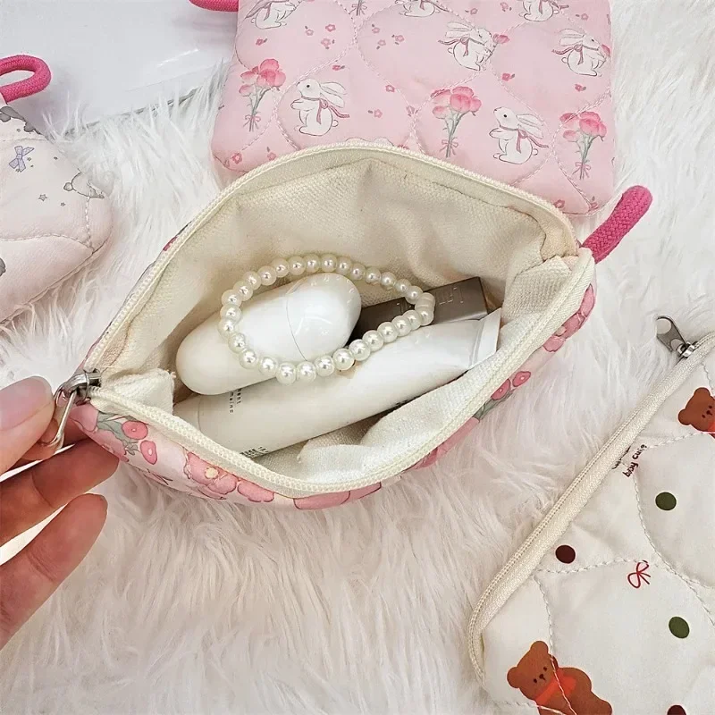 

Rabbit Bow Makeup Bag Mini Cosmetic Bag Travel Storage Lipstick Bag Zipper Women Spring Coin Case Girls Gift