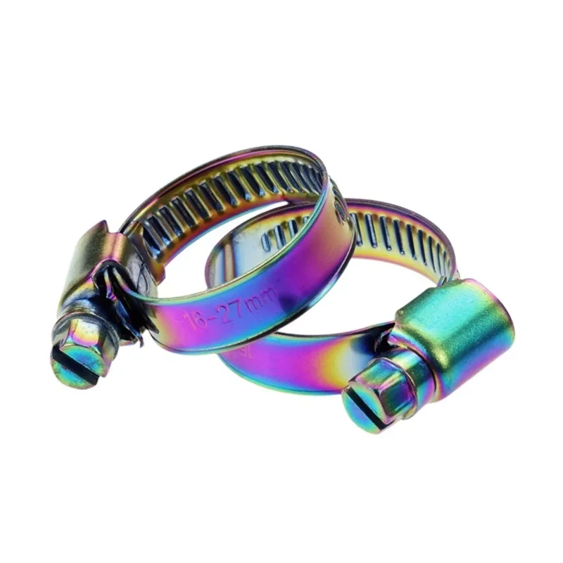 Color Rainbow Plated Worm Drive Hose Clamp Adjustable Pipe Clips Auto Motorbike Air Filter Fuel Line Water Tube Fastening Hoop