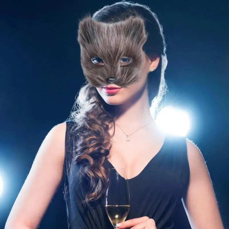 B95F ぬいぐるみ猫フェイスマスク子供大人用ハロウィンドレスアップ、コスプレ動物マスク仮面舞踏会カーニバルコスプレパーティー用