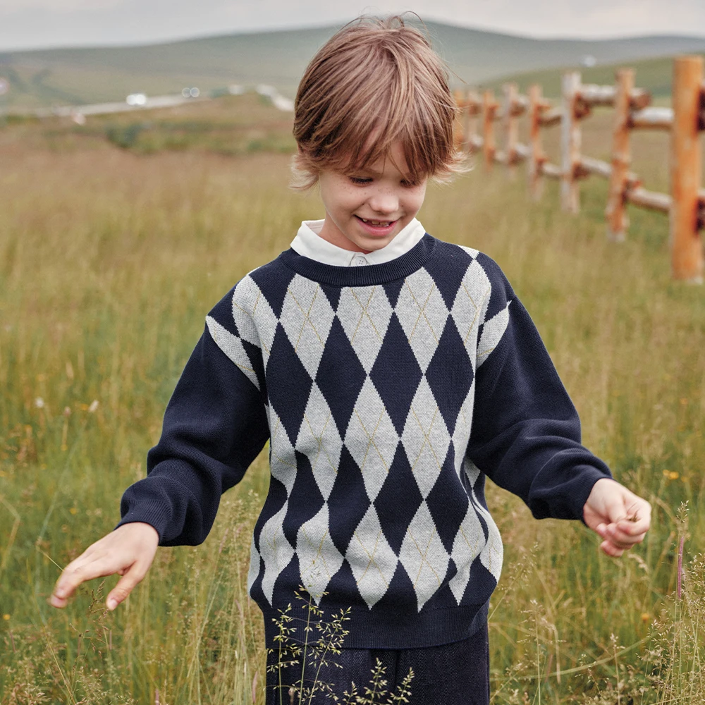 Dave Bella Boys Winter Warm Knitted Sweater Fake Two-piece Children 7-15 Years Teen Knitwear Pullover Long Sleeve Top DK4263700