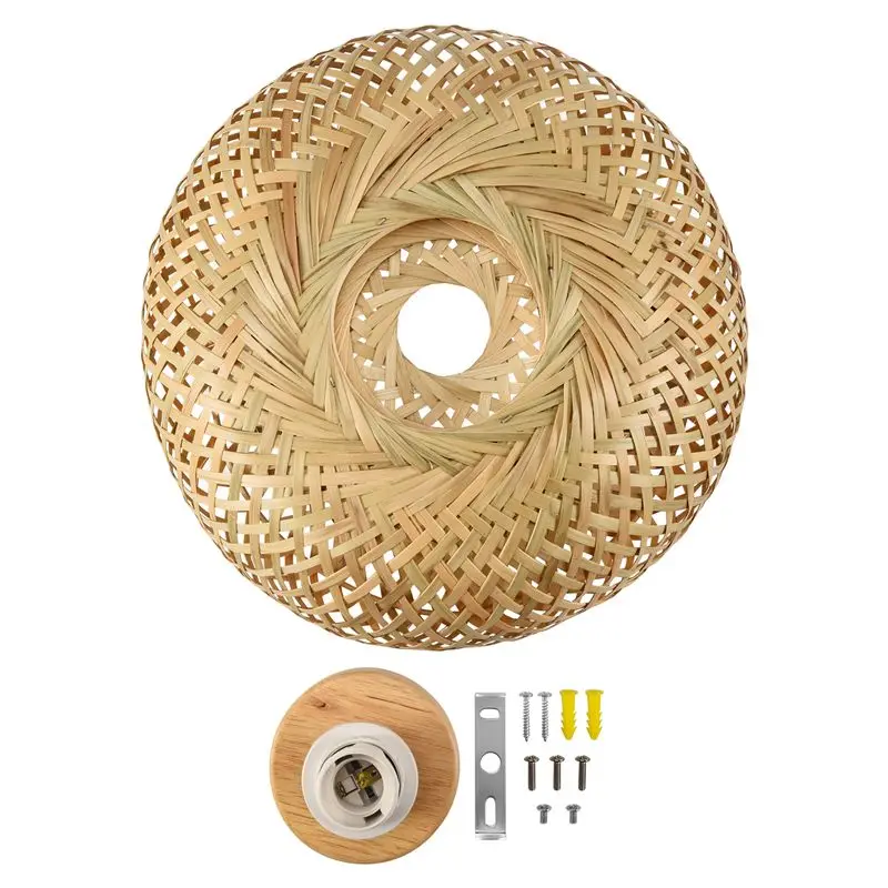 [NEW!A08R】 Bamboo Wicker Rattan Light Fixture Flush Mount Hanging Ceiling Lamp For Living Room Bedroom Dining Room