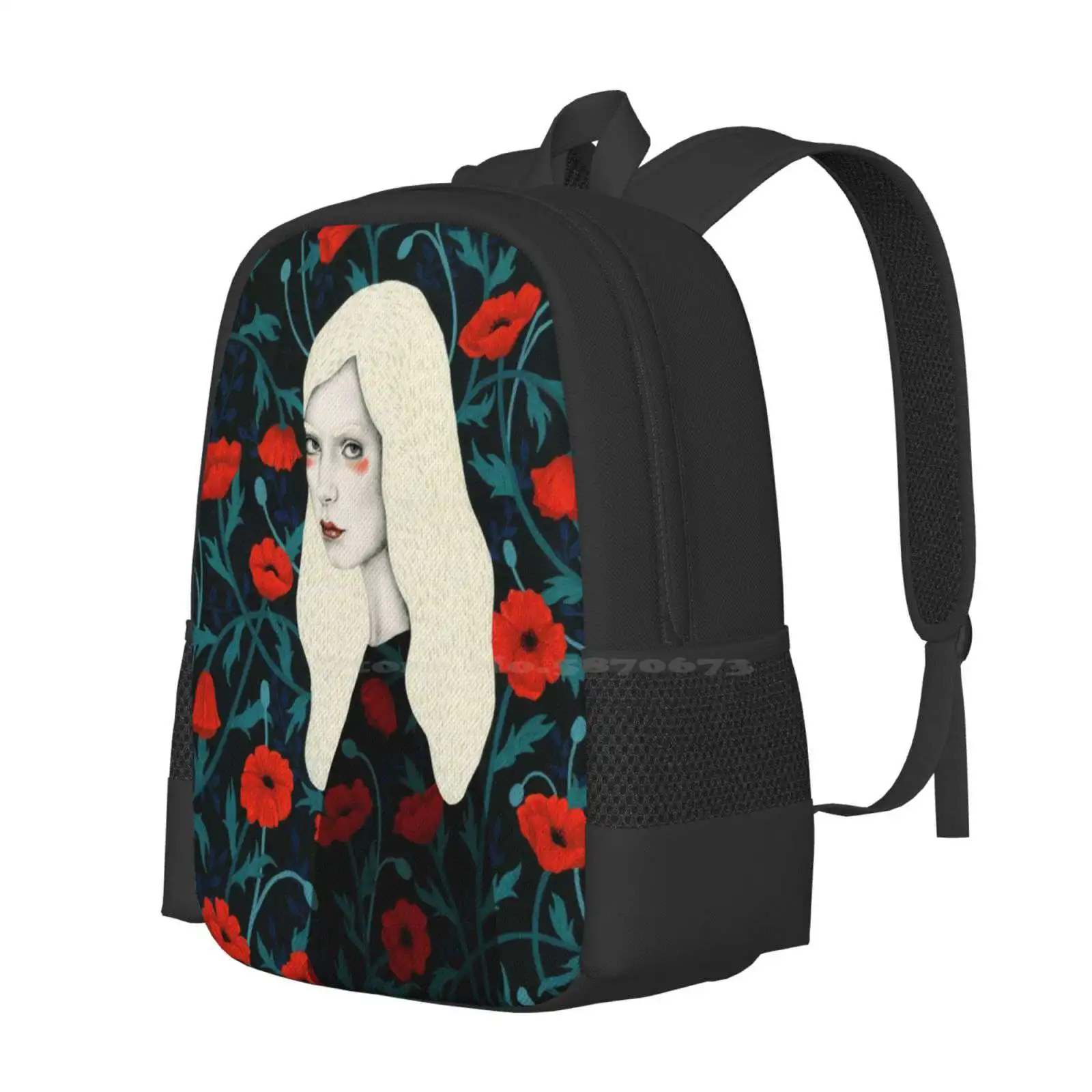 Poppy Hot Sale Schoolbag Backpack Fashion Bags Poppy Poppies Portrait Pattern Woman Red