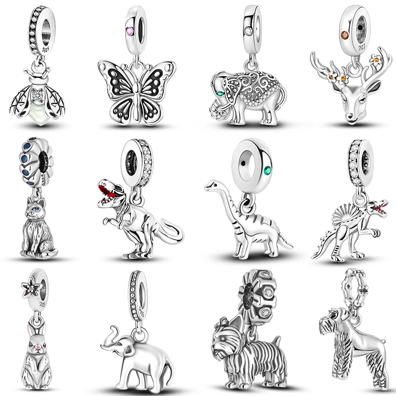 

Simple Animal Series 925 Sterling Silver Dinosaur Elk Rabbit Trendy Charms Beads Fit Pandora Original Bracelets DIY Jewelry