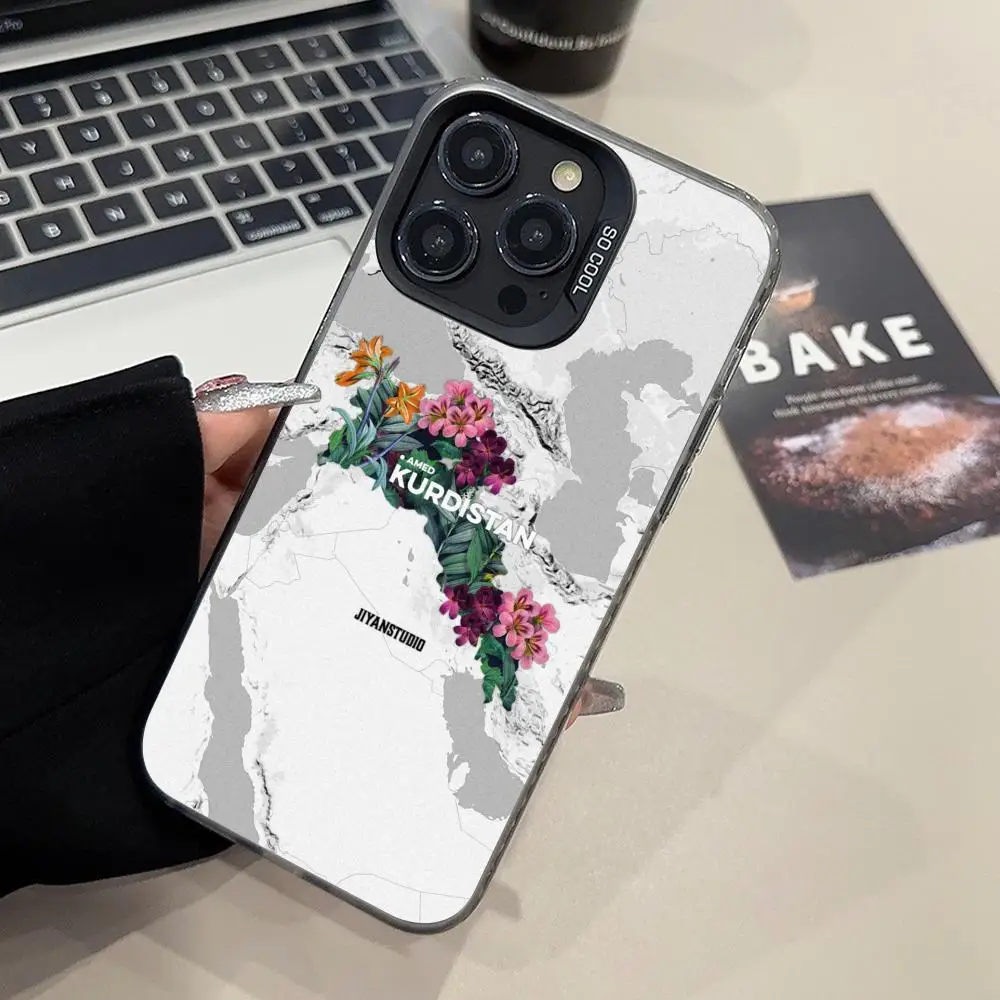 كردستان العلم المحمول قضية الهاتف الخليوي آيفون 17 16 15 14 13 12 11 X XR XS 8 7 برو ماكس زائد شفافة اللون غطاء جميل #3