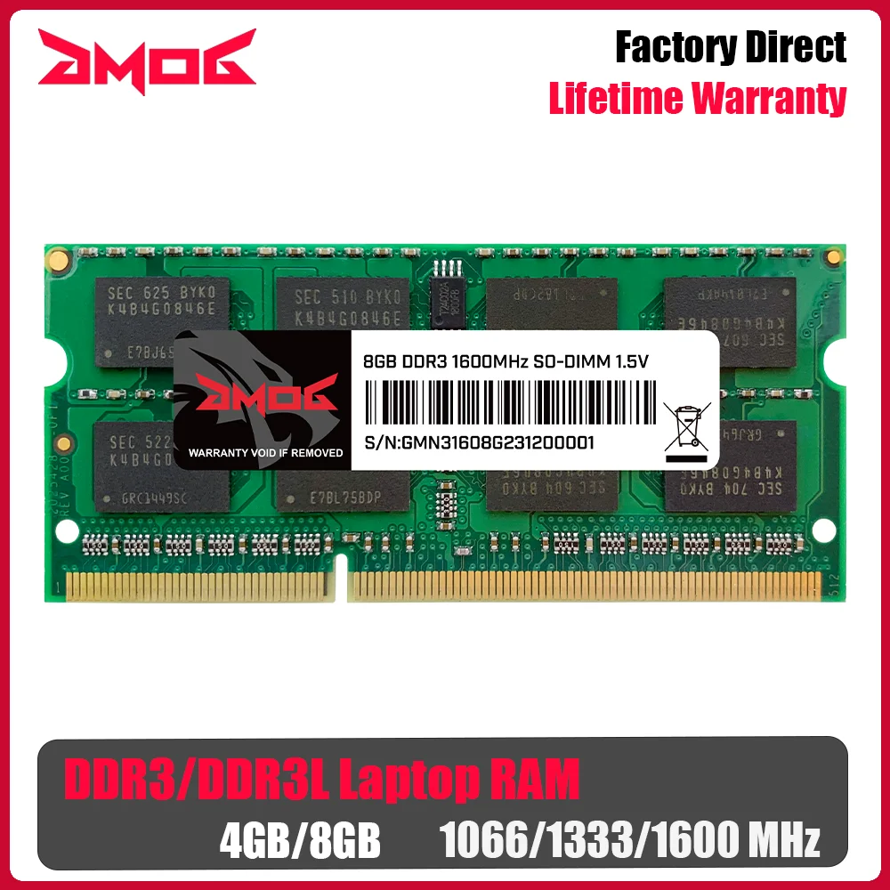 

GMOG 4GB 8GB DDR3 Laptop RAM DDR3L Memoria 1333MHz 1600MHz 204Pin SODIMM 1.5V/1.35V DDR 3 Memoriam RAM Lifetime Warranty 1PCS