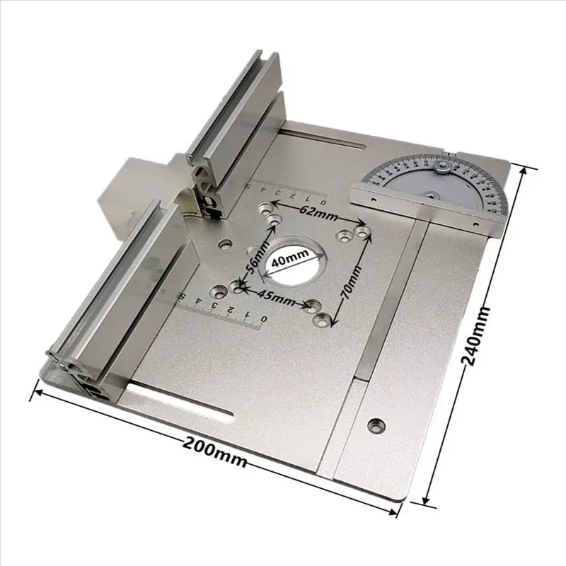 Placa de inserción de mesa de enrutador de aluminio mejorada con medidor de inglete, medidor de espiga y valla para bancos de trabajo, recortador de enrutador de madera-BAAQ
