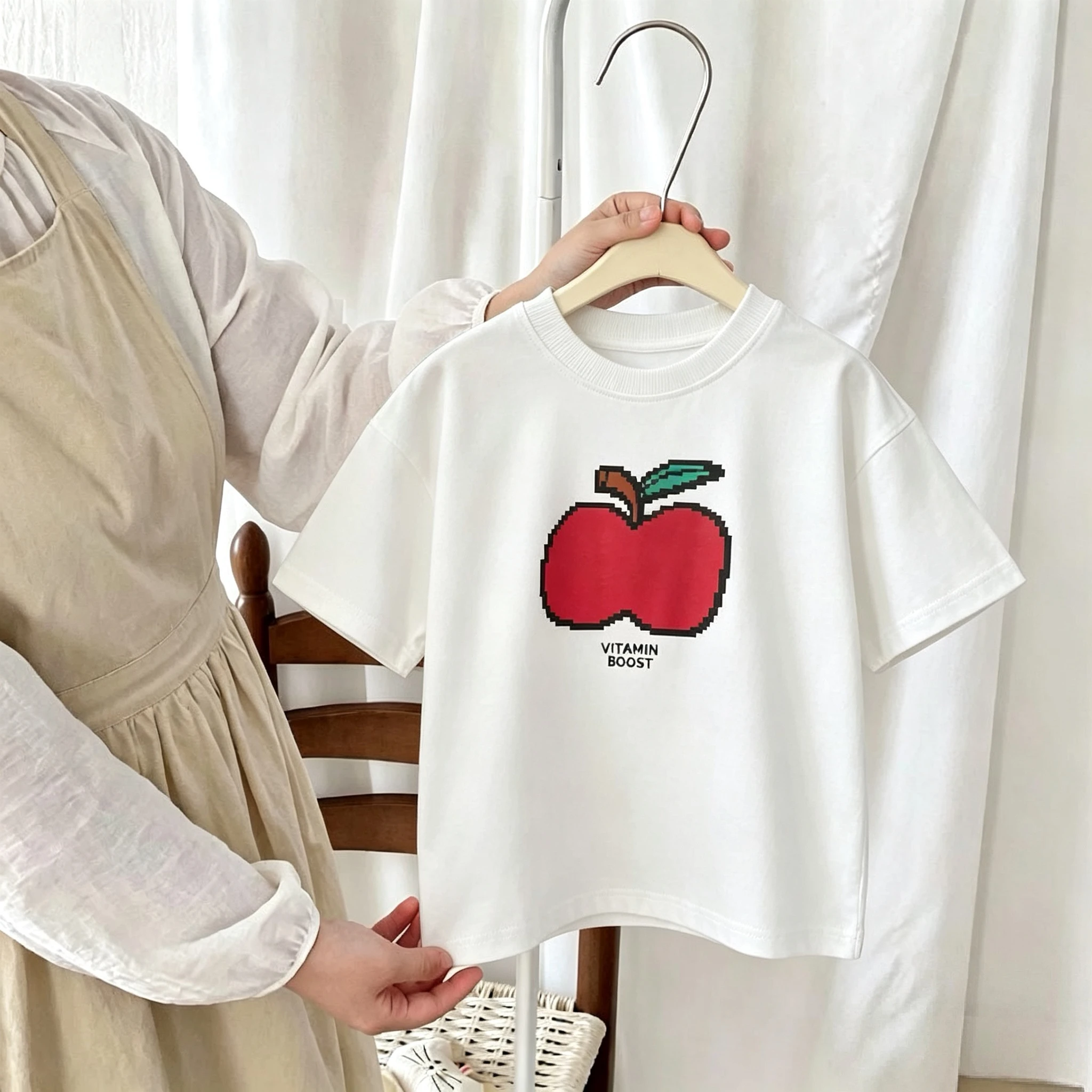 White Versatile Kids Printed T-shirts 2026 New Summer Clothing Simple Fashion Children's Tshirt Short-sleeved Tops 1-7 Year Old