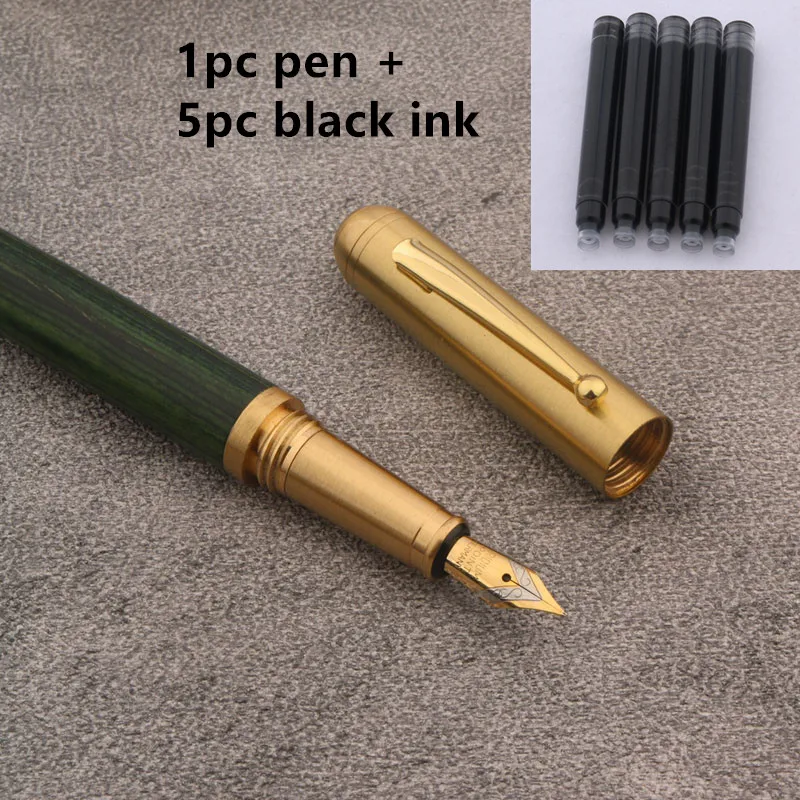 

1pc Fountain Pen Peacock Green Wooden Screw Off Cap Stationery Office School Supplies Writing Ink Pens