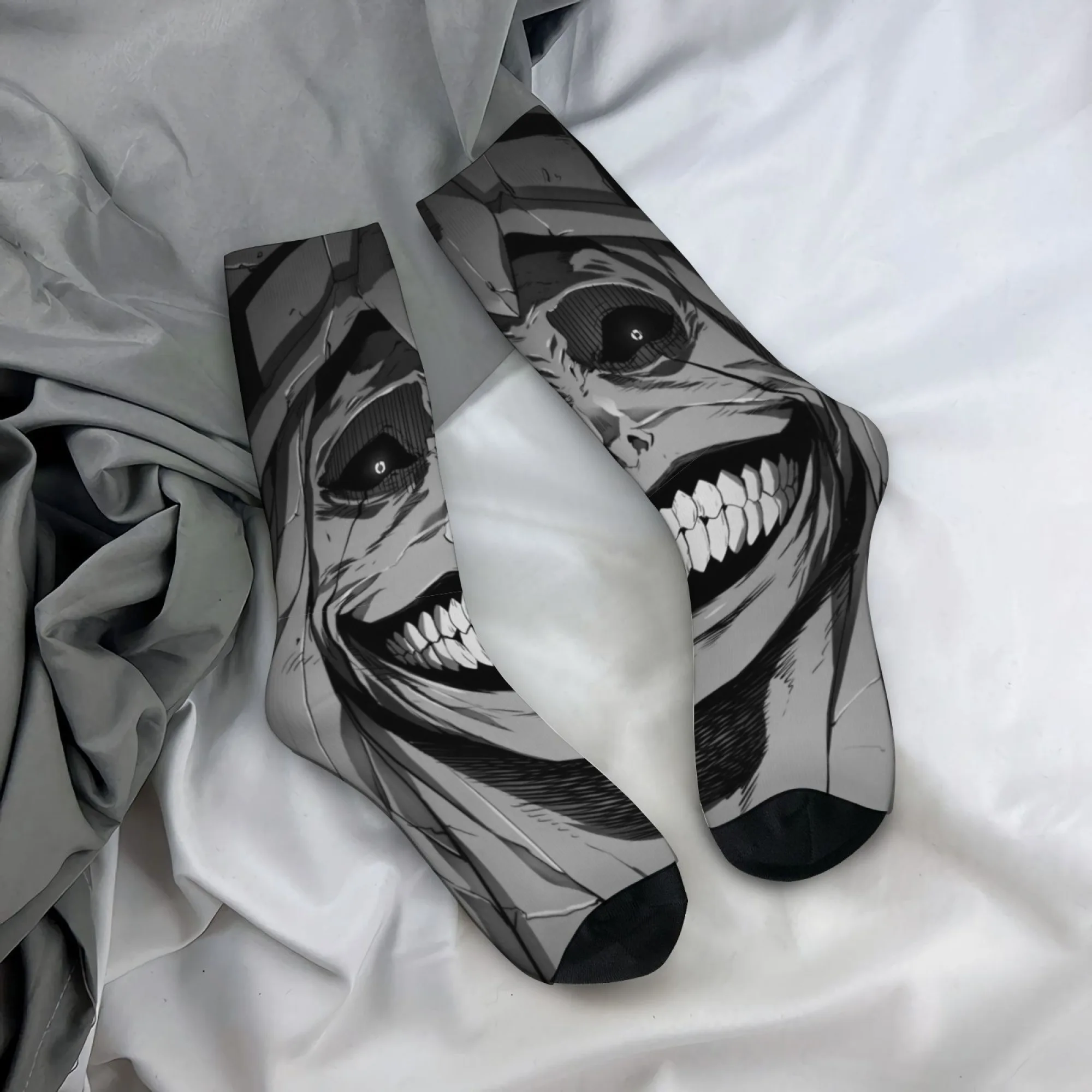 

Novelty Cartoon Black and White Anime Giant Face Print Men's Mid-calf Socks Dark Comfortable Non-slip Breathable Durable Socks