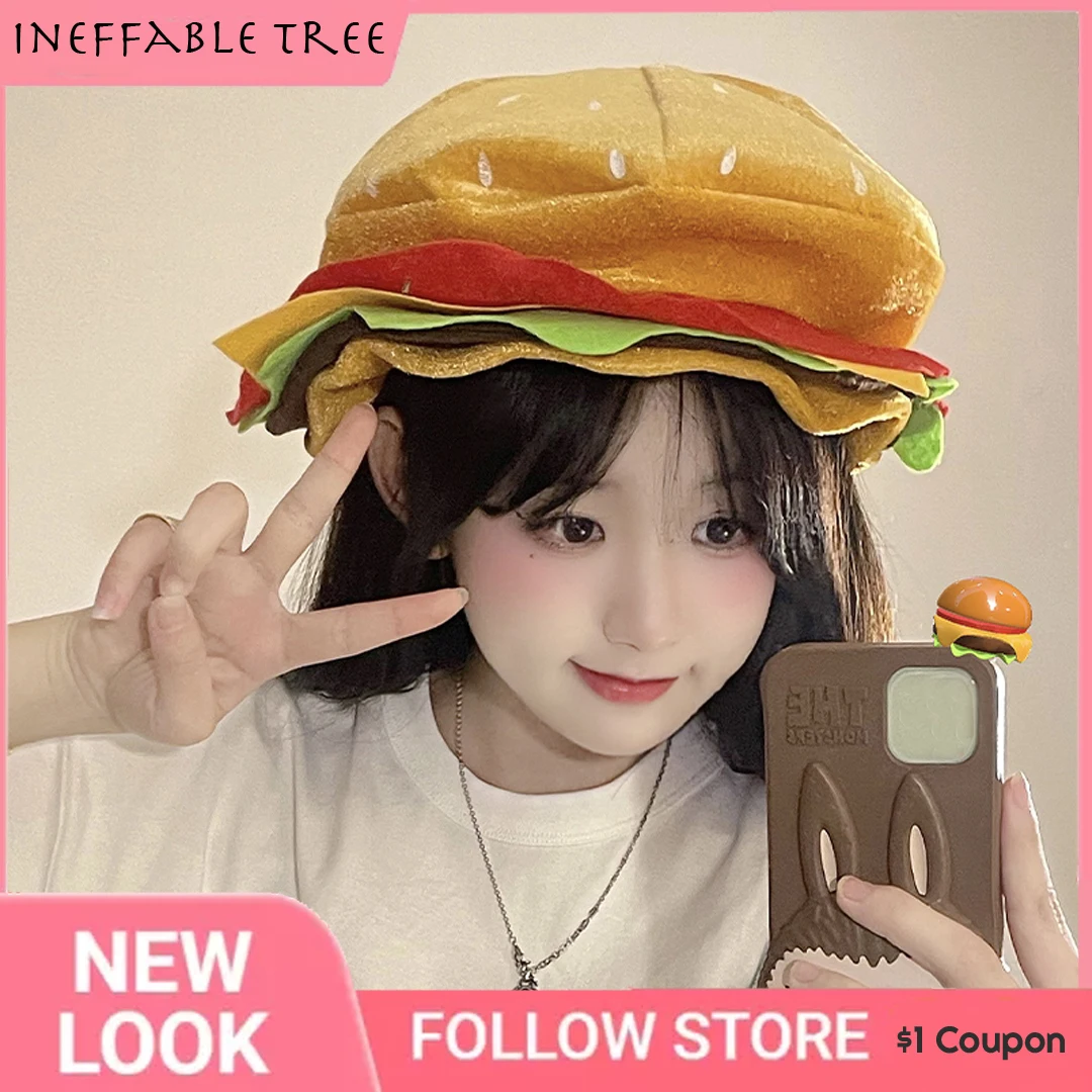 INS Fashion Funny Performance Hat Hooded Cap Hamburger Hat Funny Simulation Hat Niche Design Hip-hop Personality Photo Gorros