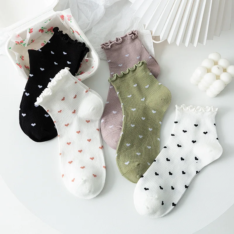 Women Socks Cute Wood Ear Mid-tube Socks Summer Thin Section Sweet Love Breathable Cotton Socks Cute Harajuku Kawaii Socks