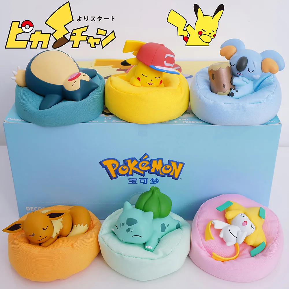 6 Styles genuine Pokémon Pikachu sleeping posture figurine model car mounted ornament doll PVC toy Kawaii children's gift