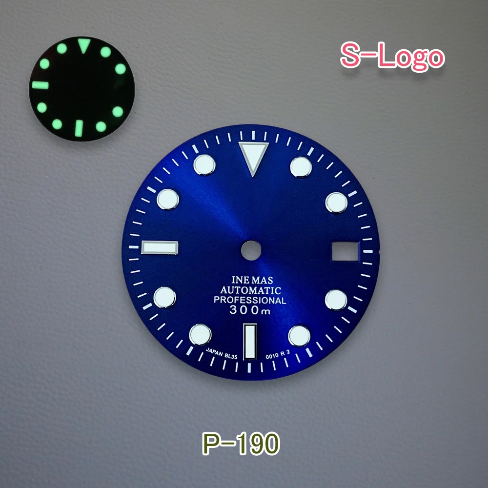 28.5mm S Logo SUB NH35 Dial Fit NH36/4R/7S Movement Green Luminous Sunray Dial Watch Modification Accessories Repair tools ﻿