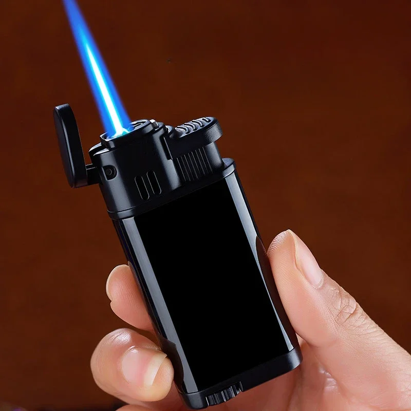 Personalized Direct-flush Blue Flame Lighter Gas Lighter Press Ignition Windproof Lighter Men's Cigarettes Accessories