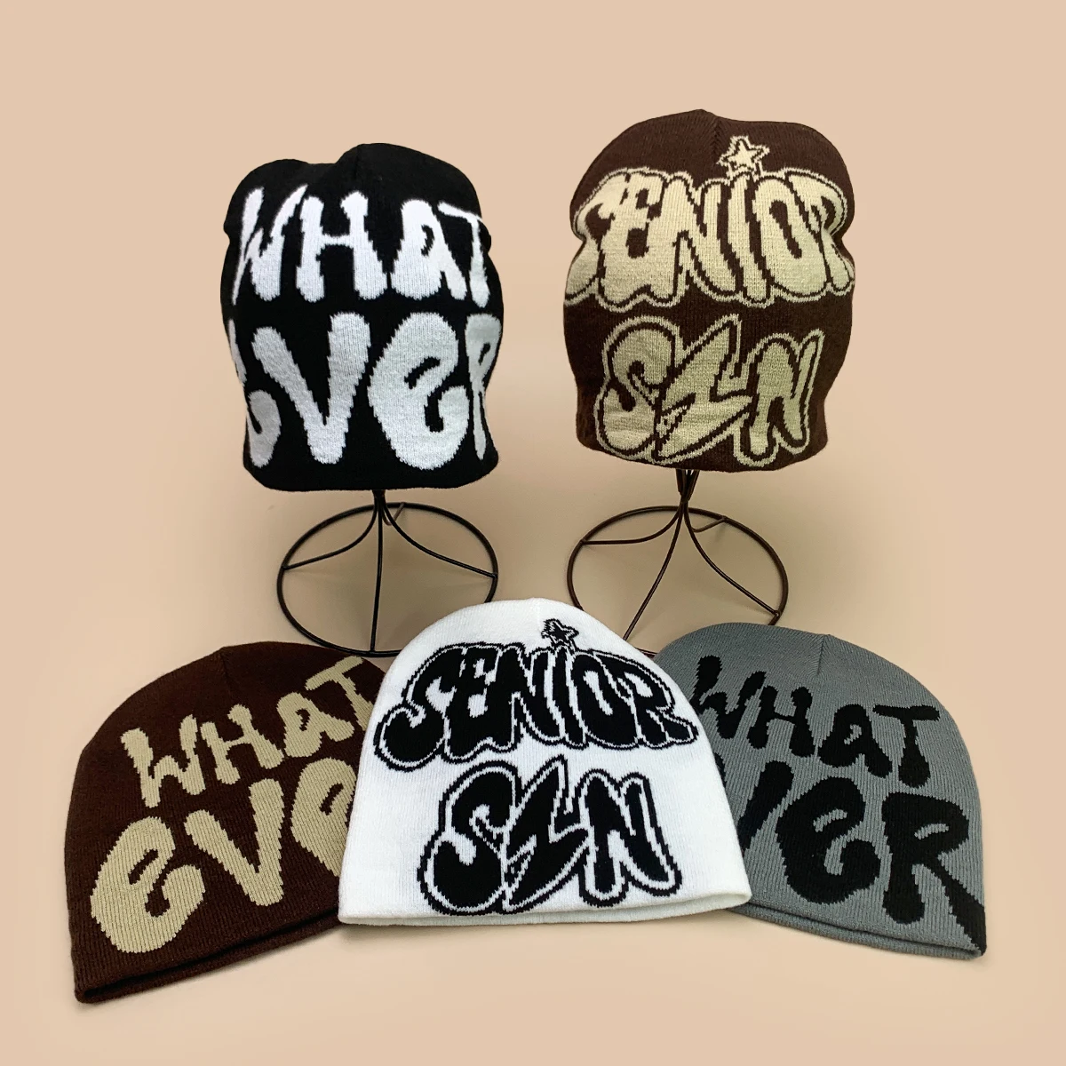 

Five-pointed Star Letter Jacquard Knitted Hats New Men Women Hip Hop Warm Color Block Versatile Personal Beanies Street Fashion