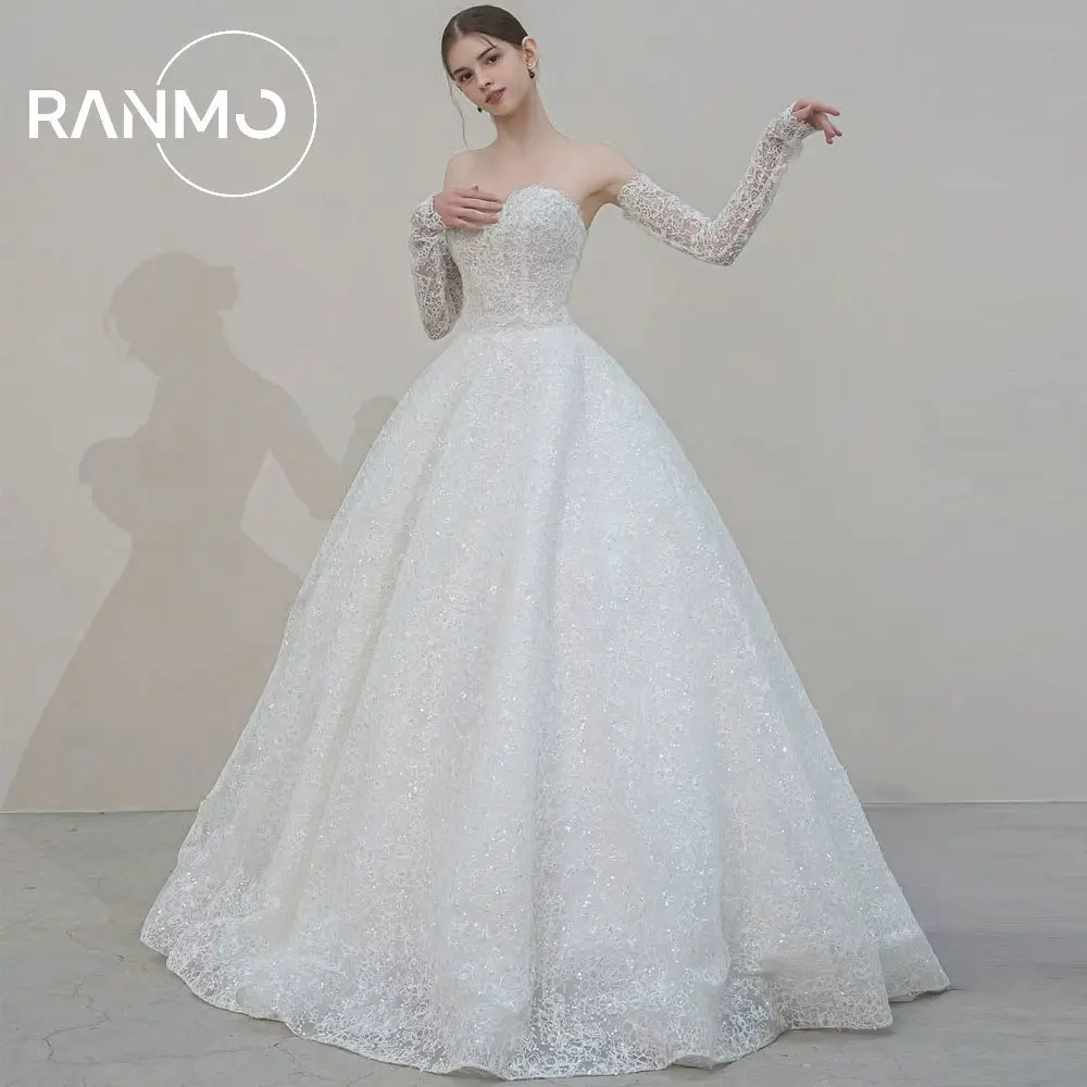 

Ranmo изысканное свадебное платье трапециевидной формы со съемными рукавами и воротником в форме сердца, свадебное платье, кружевное платье De Mariée 2026